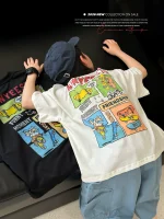 【90-160cm】Tシャツ 夏新作 マンガ風 プリント 半袖