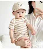 【66-90cm】ロンパース ベビー 肌に優しい 熊柄リブ - 画像 (7)