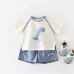 【73-110cm】セットアップ 男の子 ブルー恐竜 シャツ＆パンツ - 画像 (3)