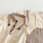 【66-90cm】ロンパース サスペンダー風 半袖 チェック柄 襟付き - 画像 (14)
