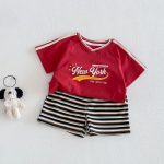【73-120cm】半袖Tシャツorショートパンツ ベビー Vネックロゴ ボーダー - 画像 (12)