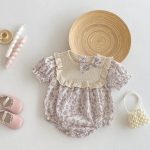 【73-100cm】ロンパース ベビー 蝶結び付き パープル花柄 - 画像 (8)