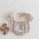 【73-100cm】ロンパース ベビー 蝶結び付き パープル花柄 - 画像 (2)