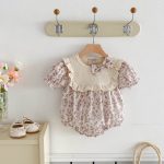 【73-100cm】ロンパース ベビー 蝶結び付き パープル花柄 - 画像 (7)