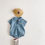 【66-90cm】ロンパース デニム ビッグ ポケット