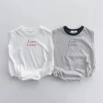 【66-90cm】ロンパース ベビー ノースリーブ 英字 - 画像 (3)
