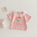 【73-120cm】半袖Tシャツ ベビー フリル襟 カートゥーン - 画像 (5)