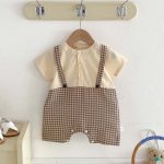 【66-90cm】ロンパース サスペンダー風 半袖 チェック柄 襟付き - 画像 (12)