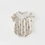 【66-90cm】ロンパース ベビー 半袖 レース襟 花柄 - 画像 (3)