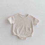 【66-90cm】ロンパース ワッフル ポケット付き 無地 - 画像 (5)