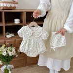 【66-90cm】ロンパース＆帽子 フラワー柄 可愛い ベビー服 - 画像 (3)