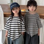【80-140cm】Tシャツ ボーダー ドロップショルダー - 画像 (2)
