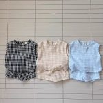 【73-120cm】セット 薄手 チェック柄 半袖 ノースリーブ