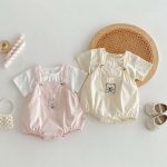 【66-90cm】サロペットロンパース 刺しゅう入り 動物柄