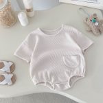 【66-90cm】ロンパース ワッフル ポケット付き 無地 - 画像 (9)