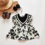 【66-120cm】ロンパース or ワンピース ベビー 女の子 レトロ フラワーデザイン - 画像 (5)