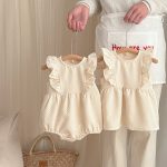【66-100cm】ロンパースorワンピース フリル クリーム 姉妹服 - 画像 (2)