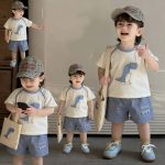 【73-110cm】セットアップ 男の子 ブルー恐竜 シャツ＆パンツ - 画像 (6)