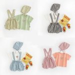 【66-90cm】セットアップ チェックサロペット＆シャツ＆帽子