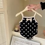 【66-90cm】ロンパース ベビー ドット柄 リボン キャミソール - 画像 (3)