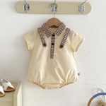 【66-90cm】ロンパース サスペンダー風 半袖 チェック柄 襟付き - 画像 (11)