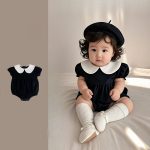 【66-90cm】ロンパース パフスリーブ ブラック - 画像 (2)
