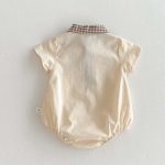 【66-90cm】ロンパース サスペンダー風 半袖 チェック柄 襟付き - 画像 (4)