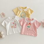 【73-120cm】半袖Tシャツ ベビー フリル襟 カートゥーン - 画像 (3)