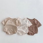 【66-90cm】ロンパース ワッフル ポケット付き 無地 - 画像 (3)