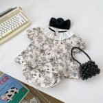 【66-90cm】セットアップ ブラック フラワー 半袖 トップス＆パンツ - 画像 (8)