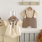 【66-90cm】ロンパース サスペンダー風 半袖 チェック柄 襟付き - 画像 (7)