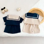 【80-130cm】セットアップ ベビー セーラー風  ナチュラル - 画像 (5)