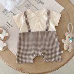 【66-90cm】ロンパース サスペンダー風 半袖 チェック柄 襟付き - 画像 (10)