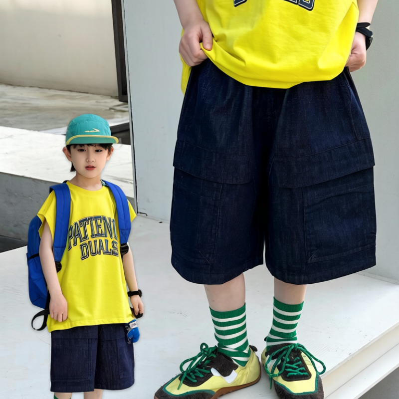 8782f378915c68 【100-170cm】ハーフパンツ 男の子 デニム 韓国風 履きやすい - 画像 (1)