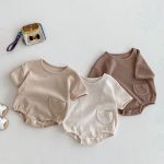 【66-90cm】ロンパース ワッフル ポケット付き 無地 - 画像 (8)