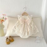 【66-90cm】ロンパース ビッグ蝶結び レース - 画像 (2)