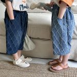 【80-140cm】パンツ 菱形 キルティング デニム ハーフパンツ - 画像 (4)