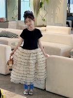 【100-160cm】ワンピース フェイク 切り替え 半袖 プリンセス風 女の子