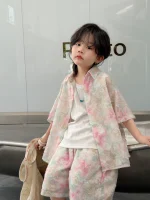 【100-150cm】セットアップ ビーチ風 ゆったり カジュアル シャツ ショートパンツ - 画像 (2)