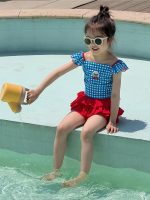 【80-140cm】水着 チェック柄 ドーパミン風 セパレートスイムウェア - 画像 (4)