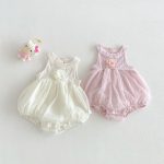【66-90cm】ロンパース ベビー 立体フラワー ホルターネック