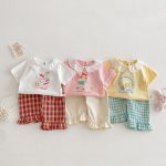 【73-120cm】半袖Tシャツ ベビー フリル襟 カートゥーン