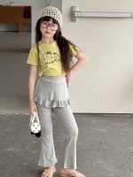 【100-150cm】ズボン 無地 切り替え 韓国風 スカート裾 レギンス - 画像 (3)