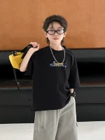 【90-160cm】Tシャツ 夏新作 マンガ風 プリント 半袖 - 画像 (4)