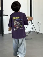 【90-160cm】半袖Tシャツ 男の子 カートゥーンプリント ゆったり ユニーク ラウンドネック - 画像 (5)