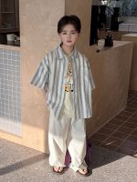 【100-170cm】半袖 シャツ 男の子 ストライプ お出かけに - 画像 (3)