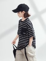 【120-170cm】Tシャツ ボーダー柄 カジュアル 半袖 ラウンドネック - 画像 (6)