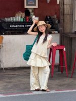 【100-160cm】ベスト ズボン 女の子 ゆったり 透かし彫り ニット ノースリーブ - 画像 (3)