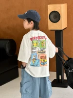 【90-160cm】Tシャツ 夏新作 マンガ風 プリント 半袖 - 画像 (2)