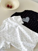 【100-150cm】Tシャツ 可愛い ハート柄 ドット 半袖 ラウンドネック - 画像 (6)